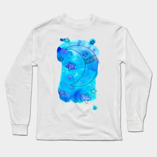 Sleepy Moon Watercolor Long Sleeve T-Shirt